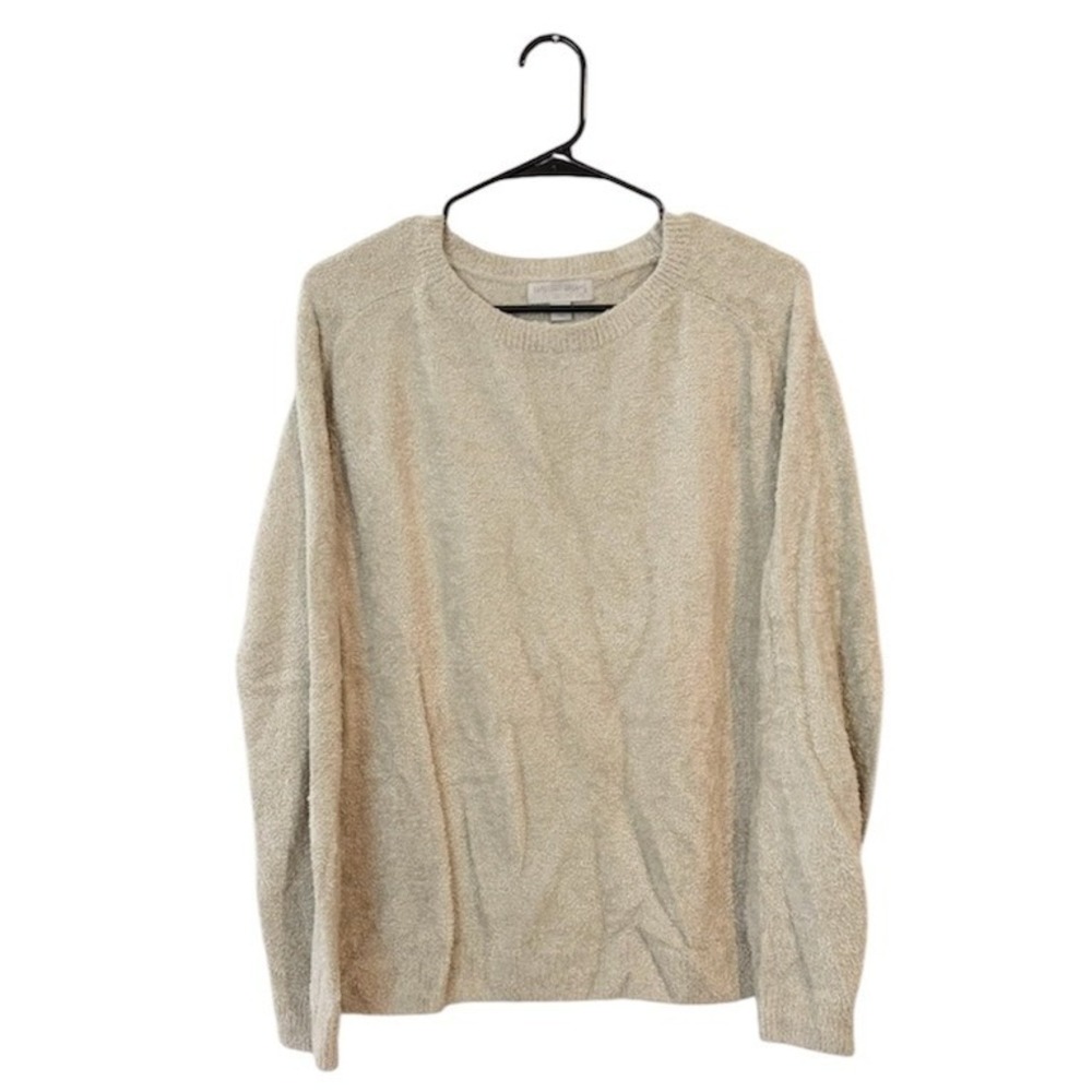 Barefoot Dreams CozyChic Lite Crew Neck Sweater Neutral Beige Mint MEDIUM